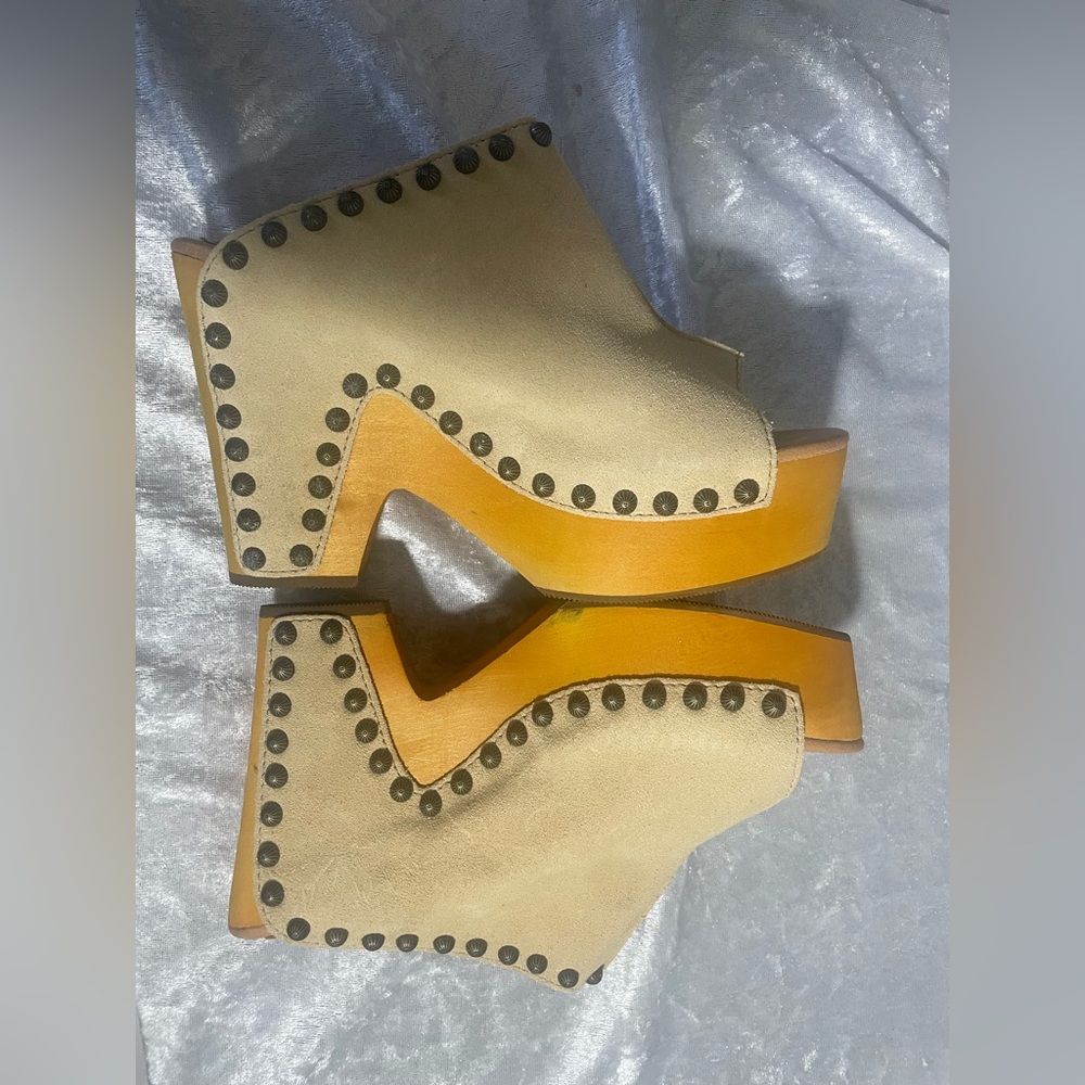 Studded Tan Platform Wedge Shoes